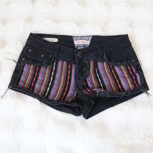 y2k hot kiss distressed micro shorts rainbow inset low rise size 7